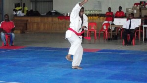 Sempai Julius Piku performing kata during the 23rd PNGKF National Championships at the Salvation Army Hall in 4 Mile.